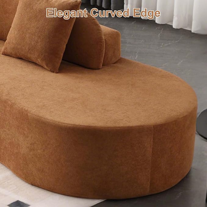 130.5” Oversized Curved Sectional Sofa Modern Cloud Curved Couch Boneless Compression Sofa with 3 Pillows for Living Room Apartment Office No Assembly Required Terrycloth Fabric Brown