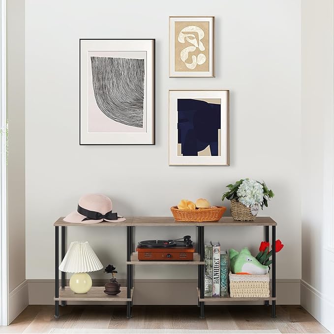 50 Inch TV Stand with Power Outlet Small Entertainment Center with Storage 3 Tier TV Consoles for Living Room Bedroom Office Farmhouse TV Media Console Table for 50 43 40 32 Inch TV Rustic Grey