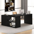 HSH Black L Shaped Computer Desk Corner Desk with Storage Cabinet Shelves Reversible Industrial Wood Executive Workstation L-Shaped Home Office Table for Work Study Writing Gaming 55 Inch