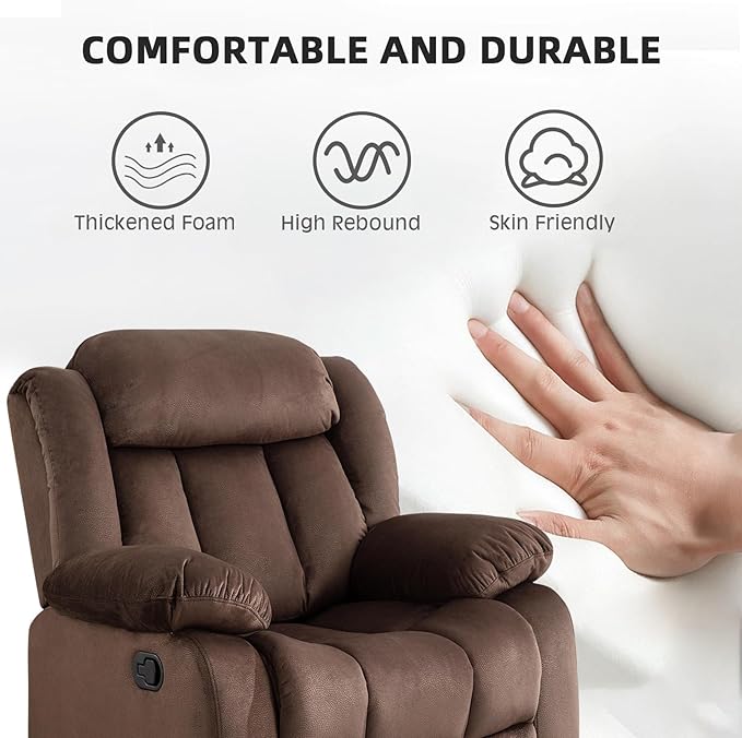 EBELLO Manual Reclining Sofa Set Classic 5-Seater Furniture Set with Overstuffed Arms and Backrest Include 1 Loveseat Couch and 1 3- Seat Sofa Brown