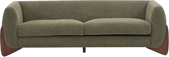 Christopher Knight Home Almab 82 Inches Sofa Couch Cozy Boucle Upholstered 3-Seater Sofa Wood Frame Couch Comfy Couches for Living Room and Office Modern Soft Plush Sofa Olive Green