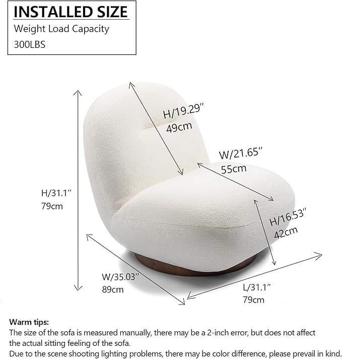 31 Swivel Boucle Accent Chair Modern Minimalist 360° Rotation Comfy Upholstered Lounge Chair No-Assembly Barrel-Style Armchair for Living Room Bedroom Apartment or OfficeWhite