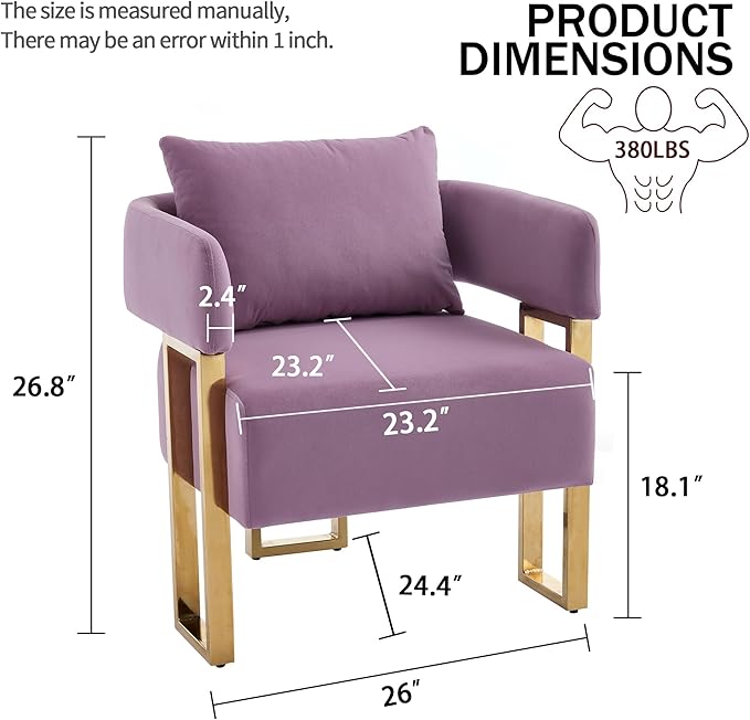 YITAI Modern Accent Chairs no Wheels Living Room Side Chairs with Golden Metal Legs Barrel Soft Velvet Upholstered Reading Armchairs for OfficeStudyReception RoomBedroomLoungePurple Set of 2