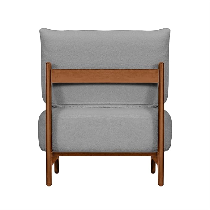 Modern Living Room Accent Chair Teddy Fleece Solid Rubberwood Frame Contemporary Lounge Seating for Reading Corner (Gray)