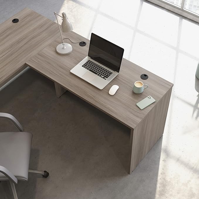 OfficeWorks by Sauder Affirm 48x24 Desk Shell/cred/Return Hudson Elm Finish