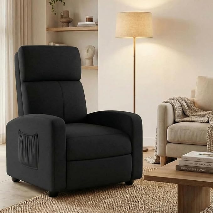 Recliner Chair for Adults Reclining Sofa with Side Pocket Linen Fabric Recliner Sofa with Adjustable Backrest and Footrest Modern Home Theater Seating for Living Room Bedroom