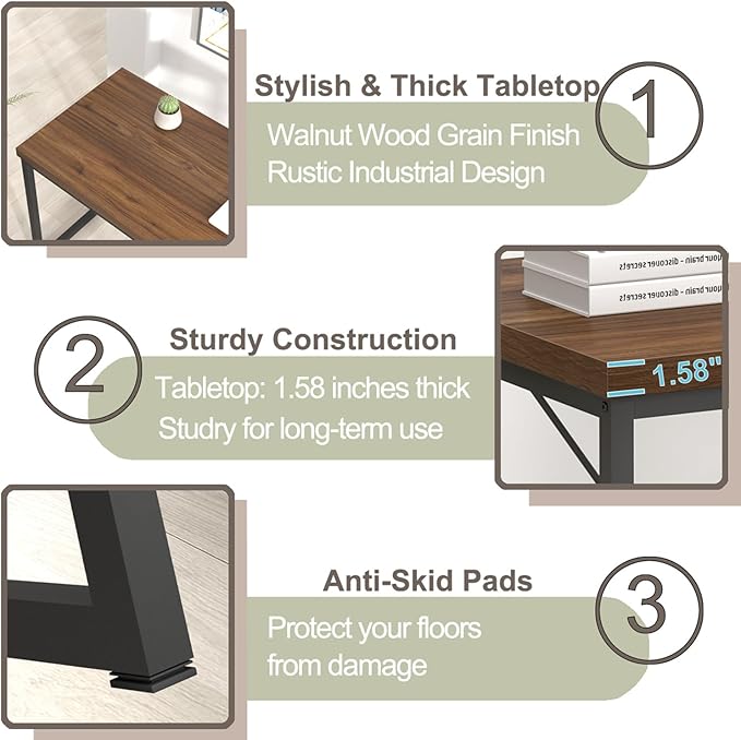 FOLUBAN Modern Office Desk Rustic Wood and Metal Computer Desks Industrial Study Writing Table Simple Work Gaming PC Desk for Bedroom Living Room Walnut 47 Inch