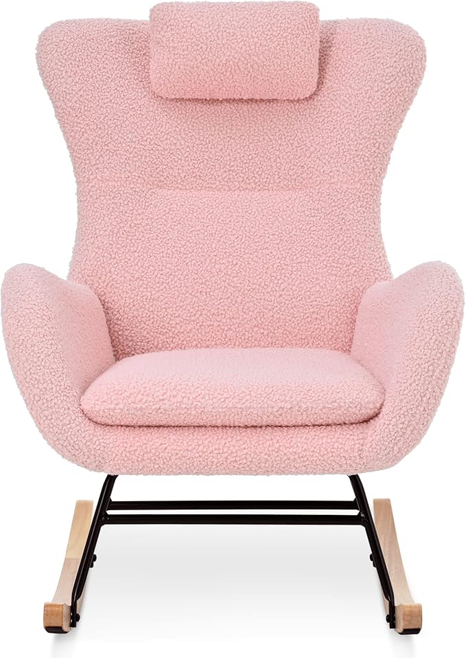 Rocking Chair with Rubber Leg and Cashmere Fabric Suitable for Living Room and Bedroom