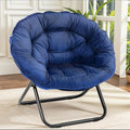 Grezone Folding Saucer Chair Lazy Moon Chair with Metal Frame Comfy Bedroom Chairs for Bedroom Living Room Study Navy