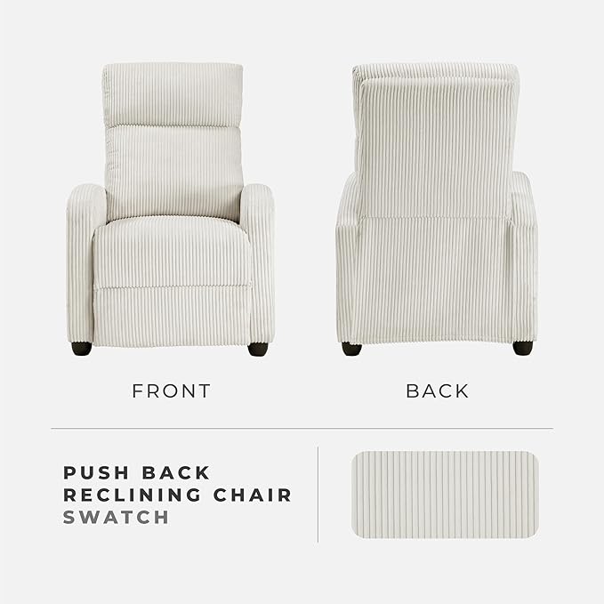 Lexicon Corduroy Pushback Recliner Chair Armchair Push Back Recliner Solid Wood Frame and Metal Base Easy Assembly Small Soft Single Sofa Accent Chair for Living Room/Office/Apartment Beige