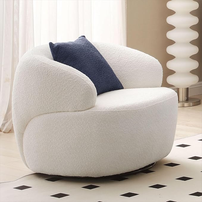 KEVINSPACE Swivel Accent Chair SwivelChairs for Living Room SwivelBarrelChair Round SwivelChair CornerChair Small Modern AccentChair Boucle 360°SwivelChair with Pillow Chair for Bedroom 35 W
