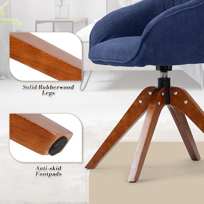 Athena Collection Modern Accent Chair Comfy Swivel Reading Chair for Adults Soft Upholstered Fabric Armchair with Wooden Legs for Living Room Bedroom Dorm Office Blue