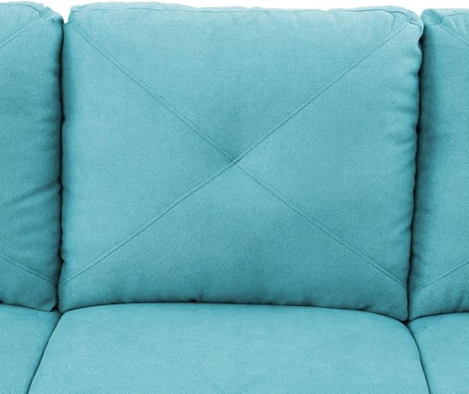 Light Blue L-Shaped 3-Piece Linen Sofa with Storage Ottoman Set Sectional Couch Sofa Set for Living Room Office Small Space