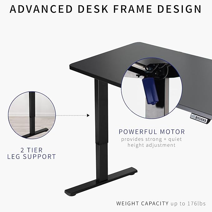 VIVO Electric 60 x 24 in Standing Desk Memory Height Adjustment 1B Series Holds 220 lbs One-Piece Light Wood Top Black Frame DESK-KIT-1B6C