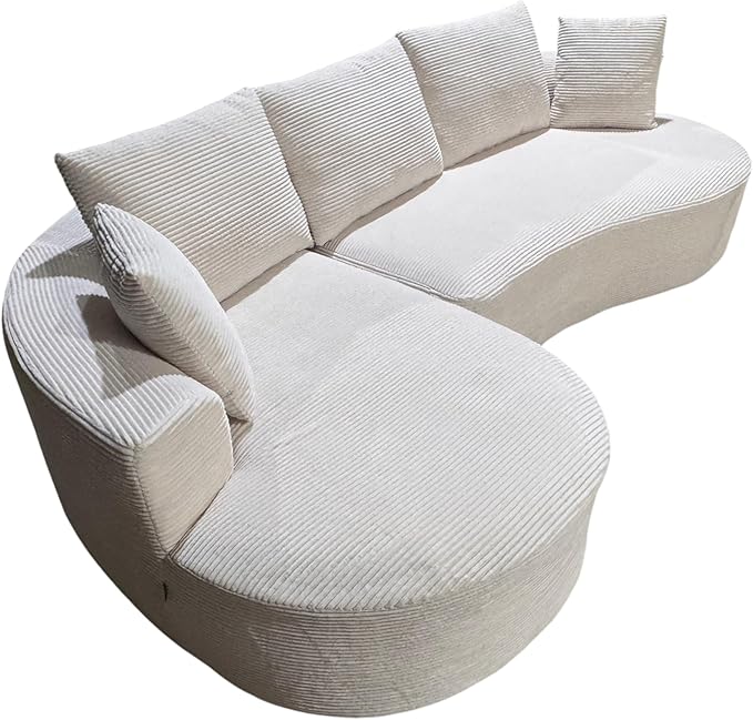 ERYE Oversized Curved Tight Backrest Sofa Floor Boneless Modular Foam Sofa Couch with Left Facing Chaise Lounge and 5 Pillows Corduroy Upholstered No Assembly Required