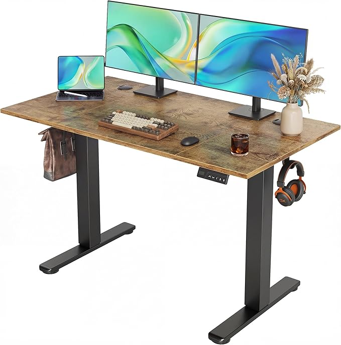 Claiks Electric Standing Desk Adjustable Height Stand up Desk 48 * 24 Inches Sit Stand Home Office Desk with Splice Board Black Frame/Vintage Brown Top
