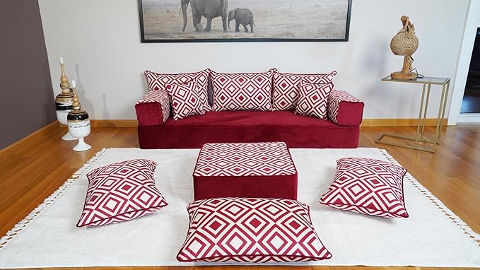 arabicsofa Handmade Turkish Floor Sofa with Backrest Pillows – Arabic Diwan Floor Cushions for Living Room