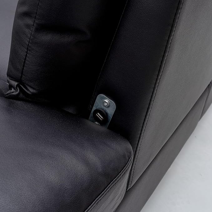Panana Upholstered Sofa Couch Linen Fabric/Artificial Leather L Shaped Corner Sectional Modern Living Room Sofa (Black Faux Leather 6 seat Right Corner with Built-in USB Port)