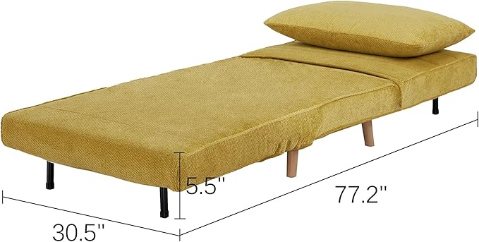 31 Convertible Sleeper Chair 3-in-1 Foldable Chair Bed with Pillow 3-Position Adjustable Backrest Single Sofa Bed for Apartment Office Mustard Yellow