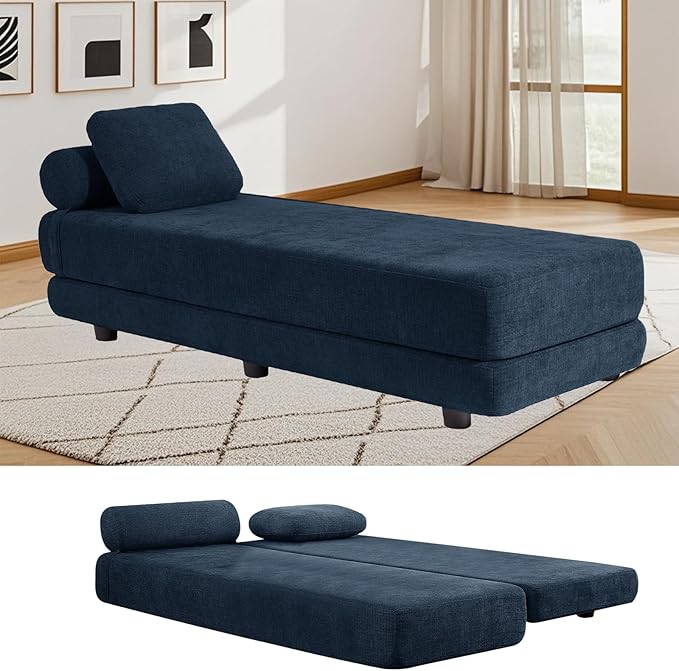 Upholstered Daybed30'' Wide Convertible 60 Day Bed Twin to QueenExtendable Sofa Bed for Small SpaceGuest Room Living Room or Office (Dark Blue)