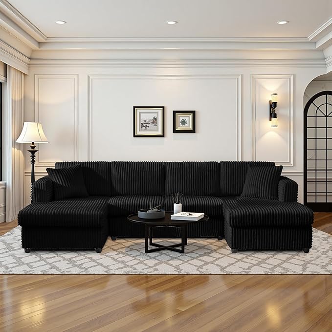Modular Sectional Sofa U Shaped Cloud Sectional Couches for Living Room Oversized Couch with Doule Chaise &amp Deep Seat Fluffy Corduroy Sofa Washable
