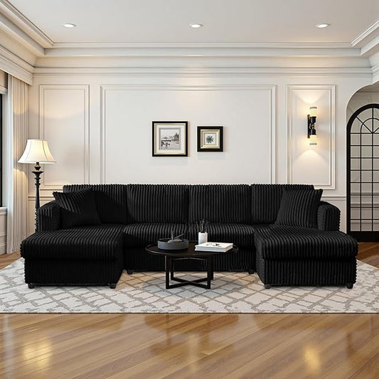 Modular Sectional Sofa U Shaped Cloud Sectional Couches for Living Room Oversized Couch with Doule Chaise &amp Deep Seat Fluffy Corduroy Sofa Washable