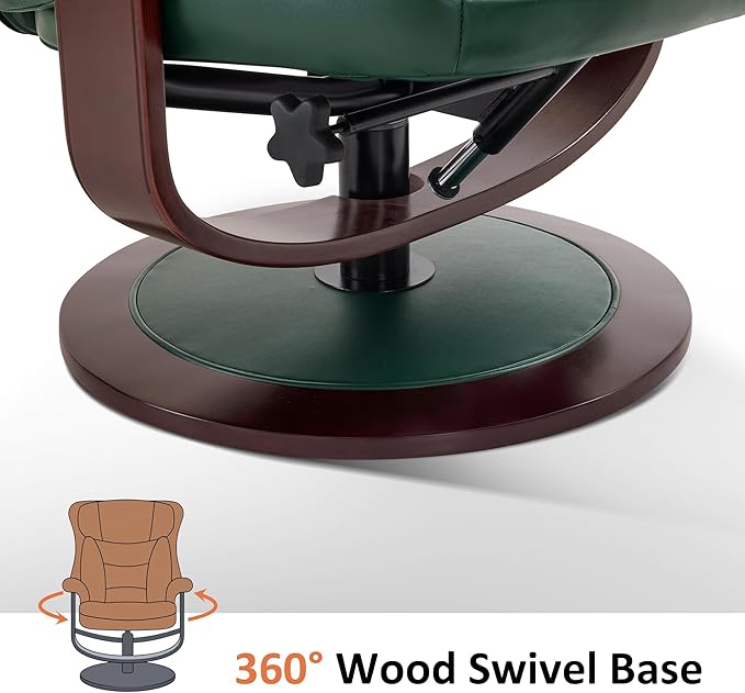 MCombo Oversized Swivel Recliner Chair with Ottoman Adjustable Backrest 360° Wood Base High Seat Faux Leather Lounge Chair for Tall Users in Living Room Bedroom or Office 4651 (Green)