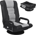 Giantex Floor Chair 360 Degree Swivel Chair with Adjustable Backrest Lumbar Support Armrest Foldable Lazy Sofa Rocker for TV Reading Playing Video Games Black/Grey