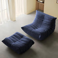 Bean Bag Chair - Memory Foam Bean Bag Chair for Adults Comfy High-Resilience Single Sofa Small Space Floor Chair Chaise Lounge for Living Room Bedroom (Dark Blue Wrinkles+Ottoman)