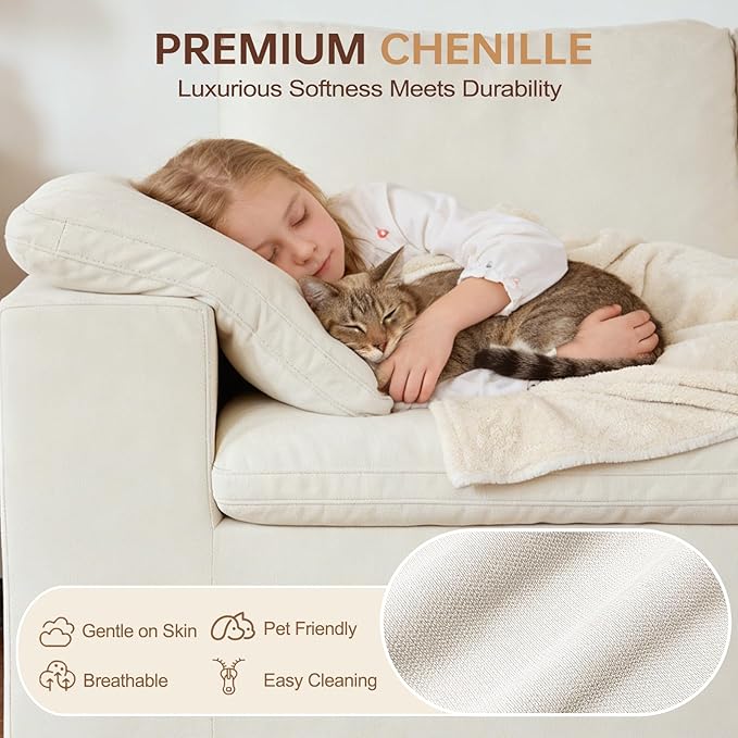 110 L Shaped Modern Sofa Boneless Modular Sectional Cloud Couch with Ottoman 4-Seat Chenille Deep Seat Sofa for Living Room Bedroom and Apartment No Assembly Beige | No Assembly Required 30 Dee