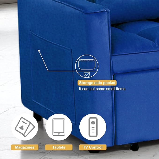 FONTOI 3 in 1 Sleeper Sofa Bed Futon Sofa Bed for Living Room with Side Pocket Blue Sleepers Sofas Couch with Pullout Beds Convertible Love Seat Sleepers couch for Living Room Bedroom Small Space
