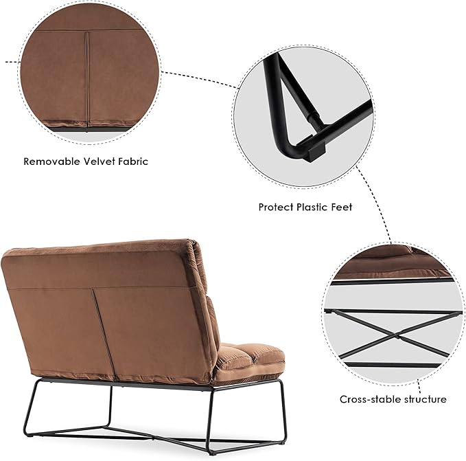 MCombo Loveseat Sofa Couch Mid-Century Velvet Armless Settee 2-Seater Upholstered Bench for Living Room Bedroom 4018 (2 Sets Brown)