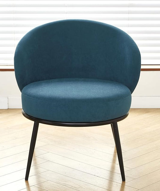 Modern Velvet Accent Chair with Channel Back Design Black Metal Legs and Soft Upholstery Comfortable Seating for Living Room Bedroom or Office Greenish Blue