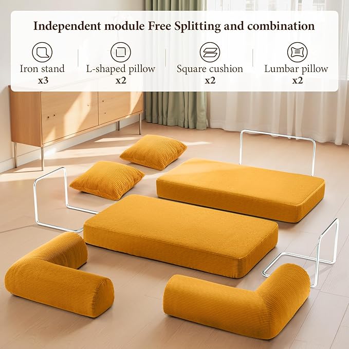 Convertible Floor Sofa Bed Corduroy Modular Floor Couch with Pillow Comfy Modern Sofa Convertible Folding Couches for Living Room Bedroom