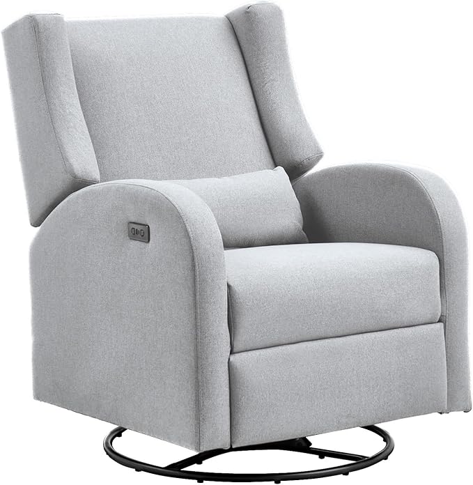 Happybuy Electronic Power Recliner and Swivel Glider 250 lbs Weight Capacity Swivel Glider Recliner Chair with USB Port Polyester Surface Ideal for Living Room Bedroom Light Gray
