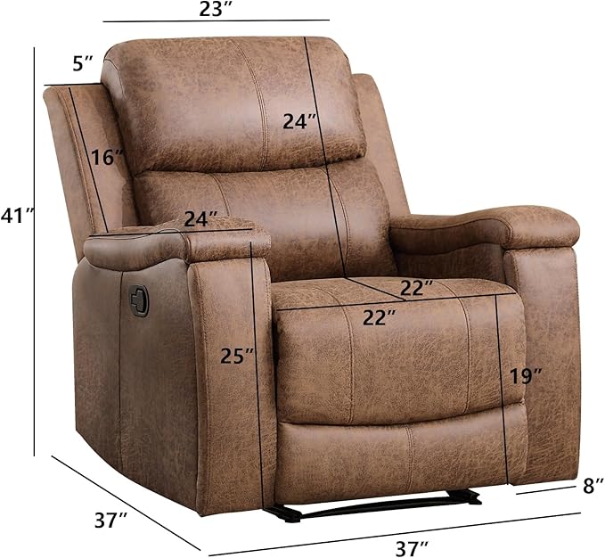 EBELLO Recliner Chair Single Overstuffed Sofa Recliner Breathable Faux Leather Manual Reclining Chairs with Hidden Cup Holder Arm and Back for Adults Living Room Bedroom Light Brown