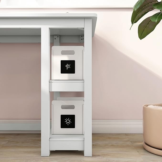 Max &amp Lily L Shaped Desk Corner Desk for Home Office Gaming Computer with Storage Shelves 55 x 55 Inches White