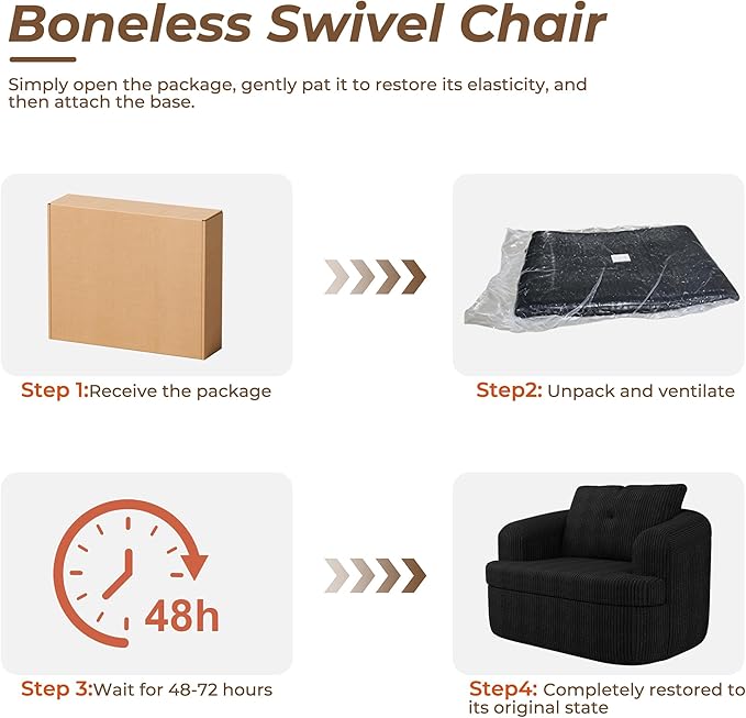 Swivel Accent Chair Modern 360 Degree Swivel Barrel Chairs 36.6 W Corduroy Upholstered Barrel Accent Armchair Comfy Oversized Single Sofa Boneless Chair for Living Room Bedroom Black