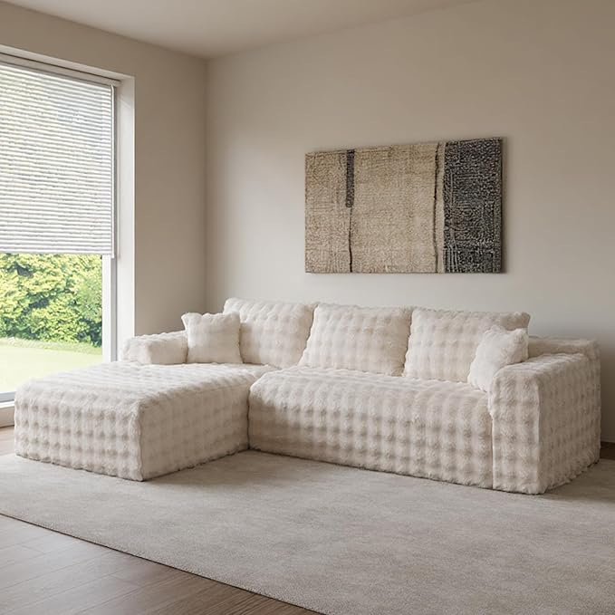 TYBOATLE 107’’ Boneless Slow-Rebound Memory Foam Couch Cloud Sectional Couches for Living Room w/Upgraded Fabric Deep Seat Comfy Fluffy L Shaped Modular Sectional Sofa
