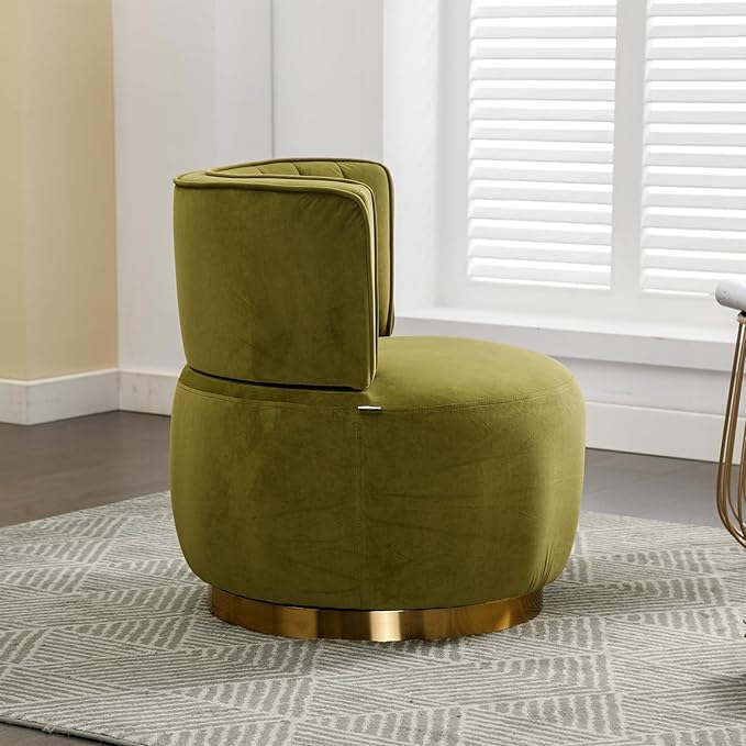 Homtique Swivel Accent Chair for Living Room Modern Upholstered Velvet Fabric Round Barrel Armchair Chair 360 Degree Swivel Small Single Leisure Sofa Chair Reading Chair for Bedroom(Olive)