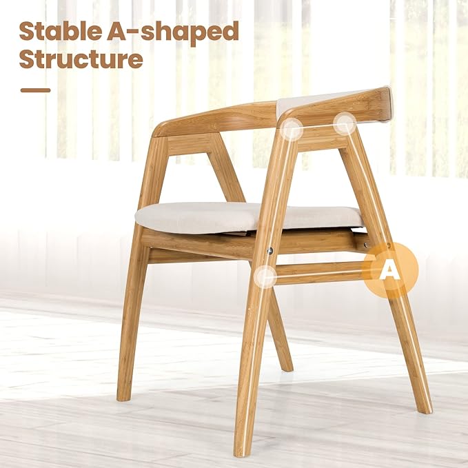 Giantex Accent Chair for Living Room Bamboo Painted Surface Upholstered Comfy Reading Chair with Anti-Slip Foot Pads Curved Backrest Arm Lounge Chair for Bedroom Waiting Room Office Natural
