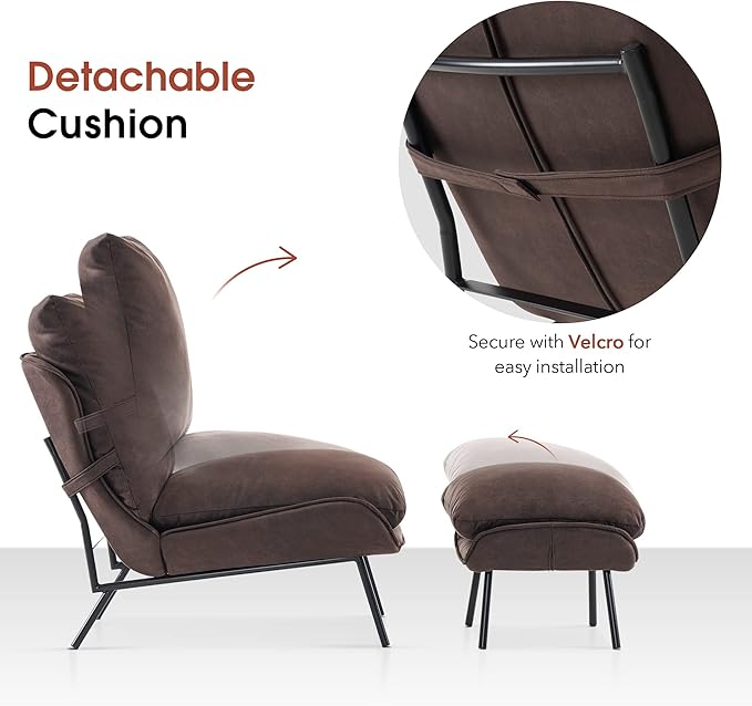 MCombo Modern Accent Chair with Ottoman Leathaire Fabric Armless Chair Upholstered Leisure Chairs for Small Space Living Room &amp Bedroom LW951 (Dark Brown)
