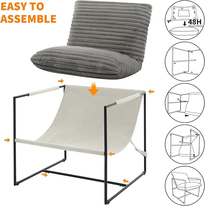 IDEALHOUSE Modern Accent Chair Armchair with Metal Frame for Living Room Upholstered Comfy Lounge Chair Cozy Accent Chairs with Soft Cushion for Bedroom Balcony Lounge Reading Room Dark Gray