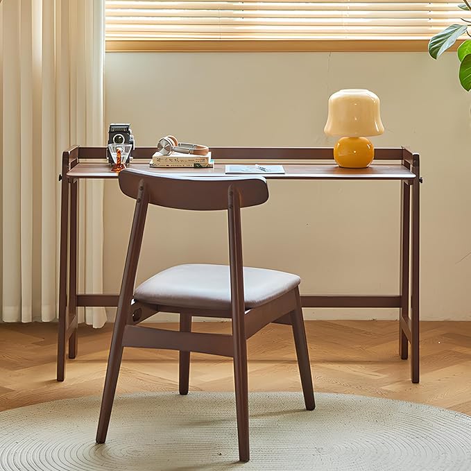 Computer Desk Foldable Desk Home Office Desks Solid Wood Writing Desk Mid Century Modern Desks Oak Study Table Folding Desks for Small Spaces 39.4 W x 27.6 H x 13.6 D Inches Walnut