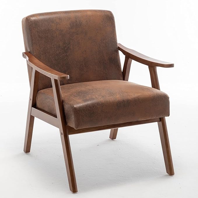 Accent Chair with Microfiber Upholstery and Solid Wood Frame Classic Mid-Century Modern Living Room Furniture for Extra Seating Brown