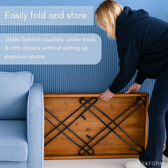 Sleekform Wood Folding Table - Portable Folding Desk - No Assembly Easy Fold Desks for Small Spaces - Space Saving Collapsible Computer Tables for Work Writing Crafts