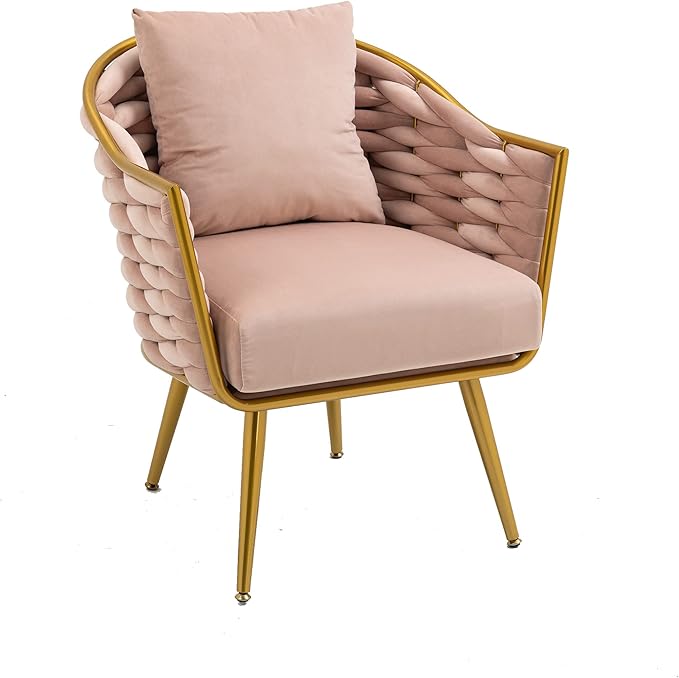 Velvet Accent Chair Modern Upholstered Armchair Tufted Chair with Metal Frame Single Leisure Chairs for Living Room Bedroom Office Balcony