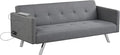 Giantex Convertible Futon Sofa Modern 3 Seat Sofa Bed with USB and Power Strip Folding Loveseat Linen Fabric Lounge Couch for Apartment Dorm Easy Assembly (Grey)