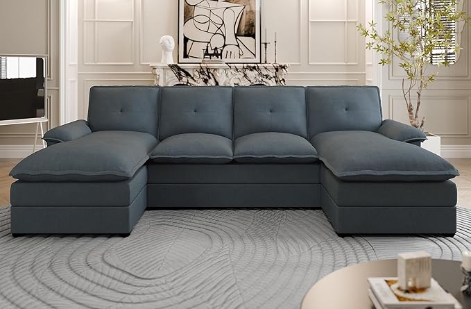U Shaped Sectional Couches for Living Room110 Modern Big Sofa Couch with Double Chaise4 Seat Modular Sofa Couches with Thick Cushion &amp Soft BackrestBlue-Gray