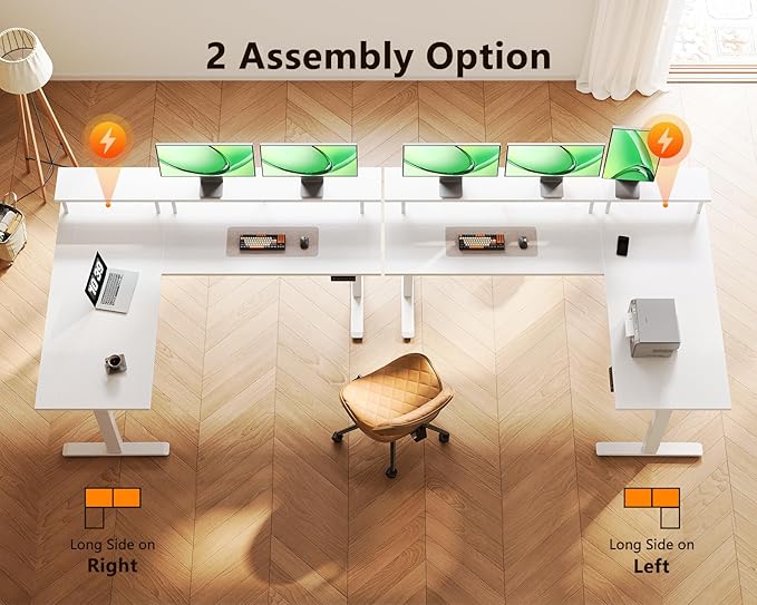 AODK Electric L-Shaped Standing Desk 59 Inch Height Adjustable Office Desk with Monitor Stand Sit-Stand Desk with Power Outlets Large Lift Table for Home Office Workstation White
